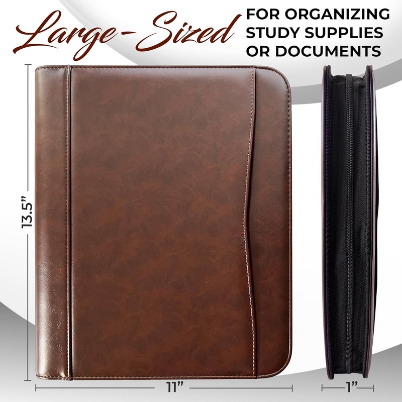 DEHITE Leather Portfolio for Men and Women - Christian Religious Gifts - Padfolio with Laptop Pocket - Letter Size Organizer for Bible Notebook Notepad - Brown Full Grain Zipper Binder - Image 2